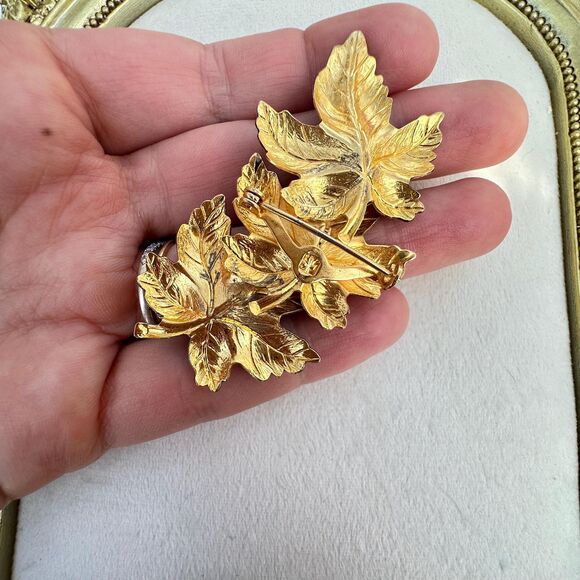 Vintage Jewelry Enamel Leaves Fall Leaf Brooch Autumn Pin - Picture 2 of 2